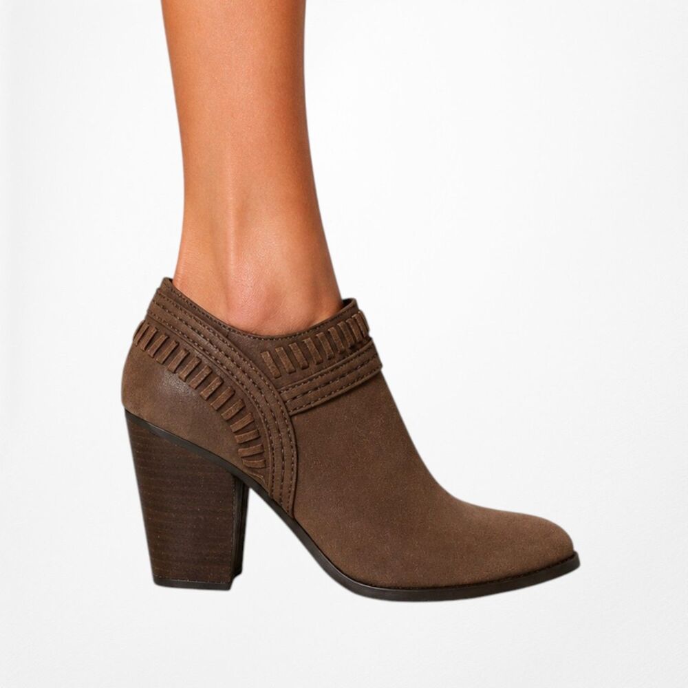 Vintage Y2K 90s Brown Faux Leather Look Round Toe Ankle Booties Heels Size 6